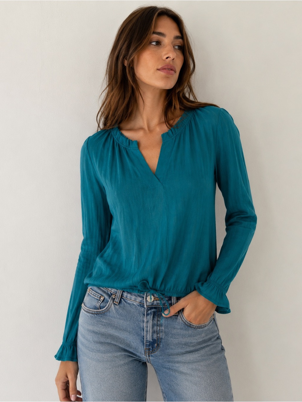 Dolan Left Coast Collection Teal Long Sleeve Blouse Size Small